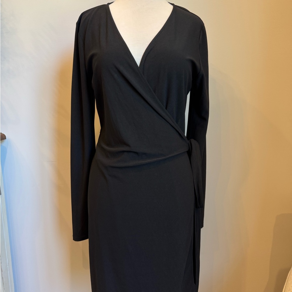 Leith Black Long Sleeve Wrap Dress